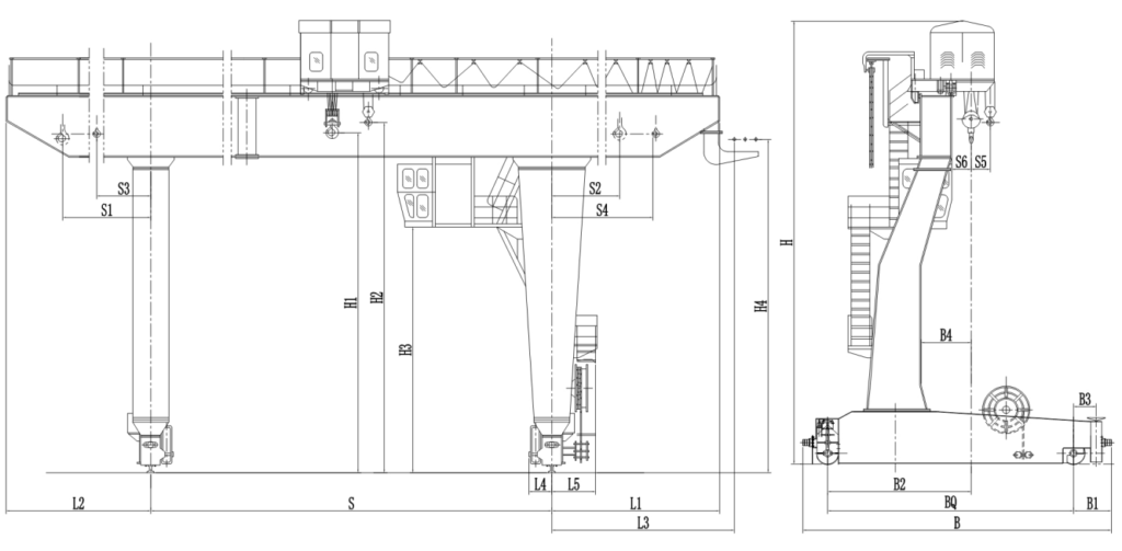 32噸偏掛門式起重機結(jié)構(gòu)圖