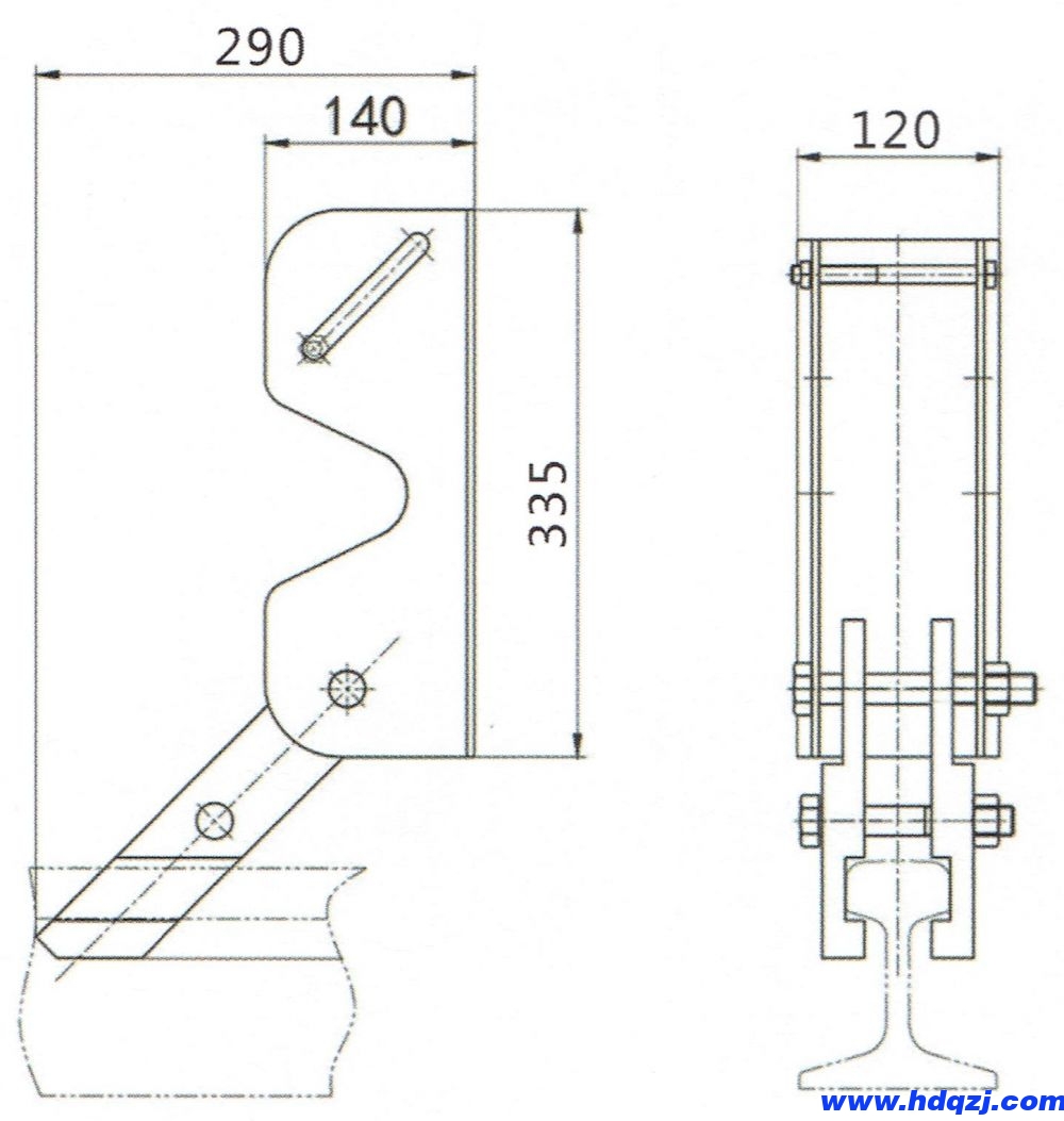 簡易型夾軌器外形結構及主要尺寸圖 簡易型夾軌器外形結構及主要尺寸圖