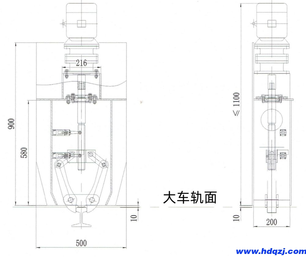 DJ-Ⅰ型電動夾軌器外形機構與主要尺寸圖 DJ-Ⅰ型電動夾軌器外形機構與主要尺寸圖