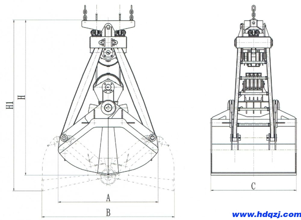 UP系列四繩派拿抓斗結(jié)構(gòu)示意圖 UP系列四繩派拿抓斗結(jié)構(gòu)示意圖